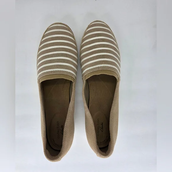 Clarks Serena Paige Womens Slip-Ons Loafers Beige Sand Suede Striped Size 11M - Picture 10 of 16